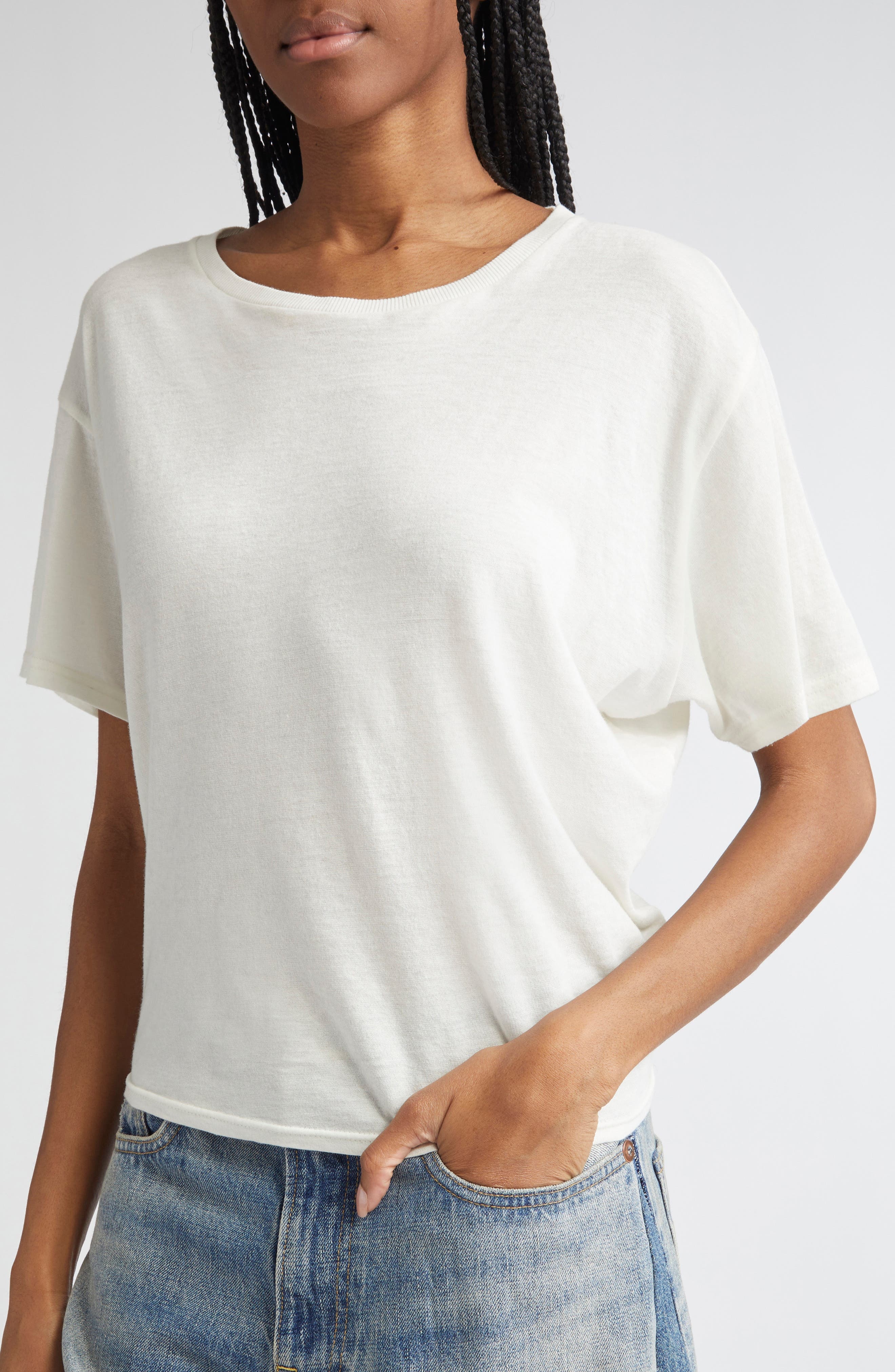 R13 Tight Waist Cotton & Cashmere T-Shirt in White at Nordstrom - 5