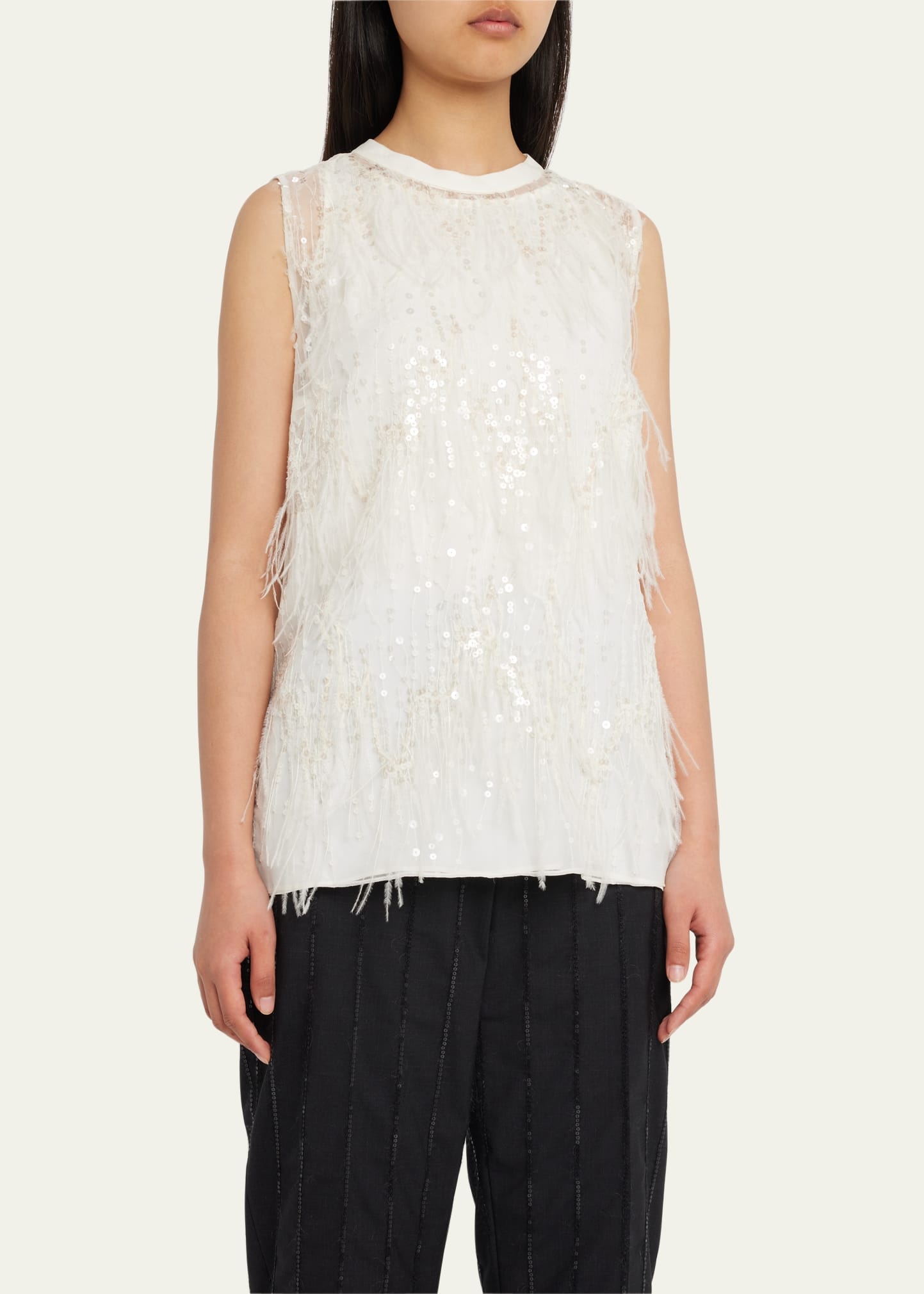 Sequin and Ostrich Feather Embellished Tank Top - 4