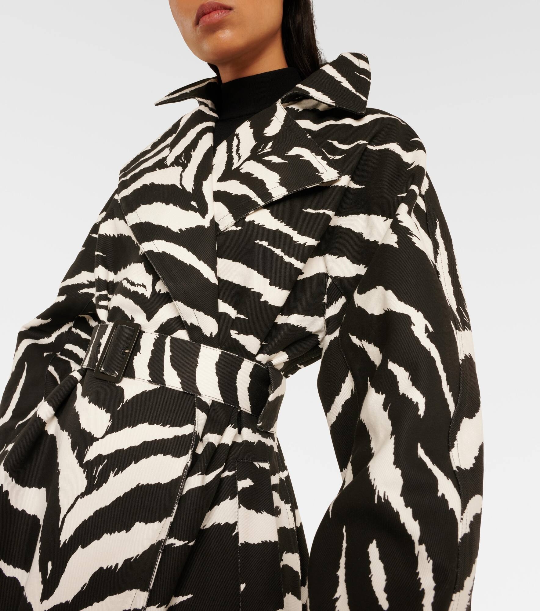 Zebra-print denim trench coat - 4