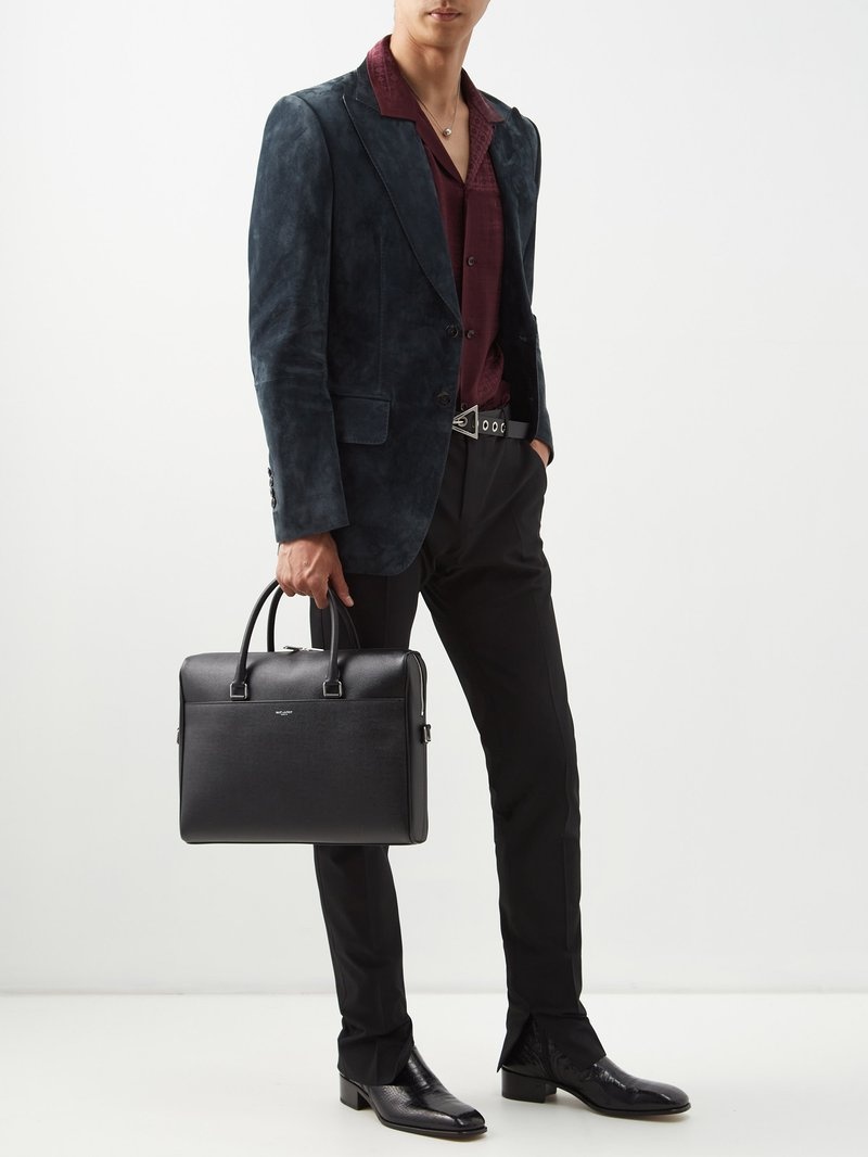 Saint Laurent Duffle Briefcase Bag in Crocodile-Embossed Matte Leather