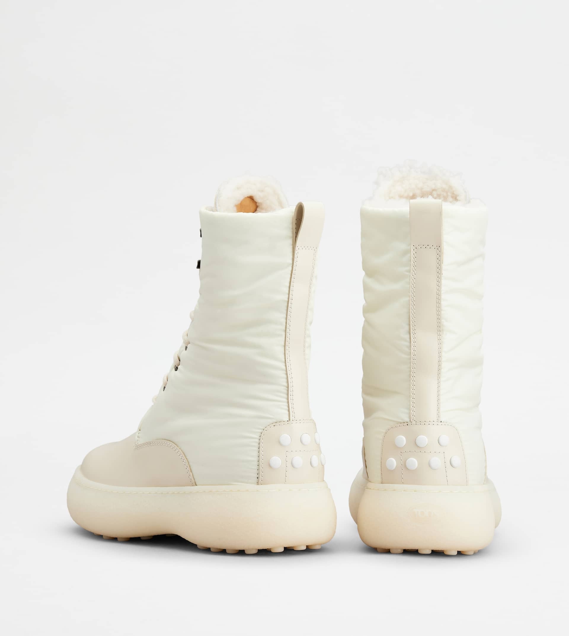 TOD'S W. G. LACE-UP ANKLE BOOTS IN LEATHER AND FABRIC - WHITE - 2