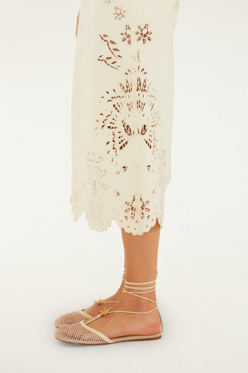 Beige Geometric Richelieu Twill Midi Skirt 4
