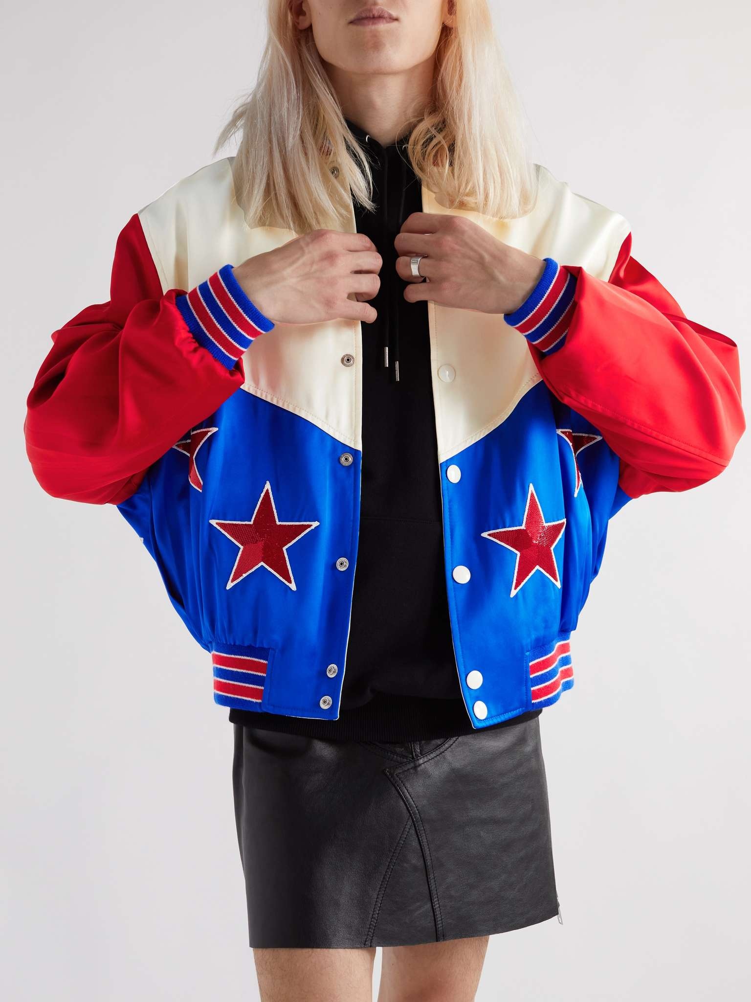 Teddy Americana Panelled Sequin-Embellished Satin Bomber Jacket - 4