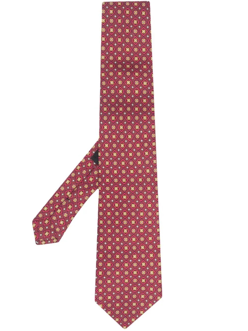 geometric-print silk tie - 1