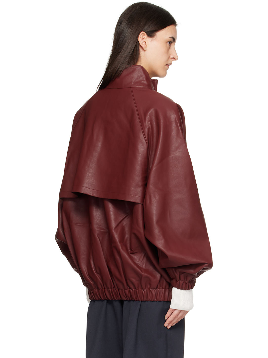 Burgundy Senta Faux-Leather Bomber Jacket - 3