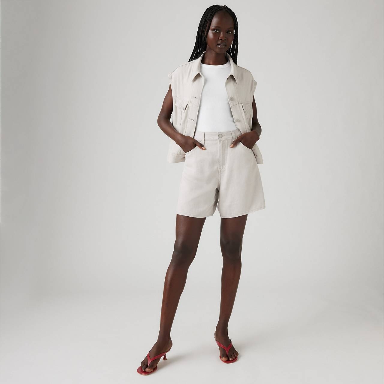 HIGH RISE BAGGY LINEN BLEND LIGHTWEIGHT WOMEN'S SHORTS - 3