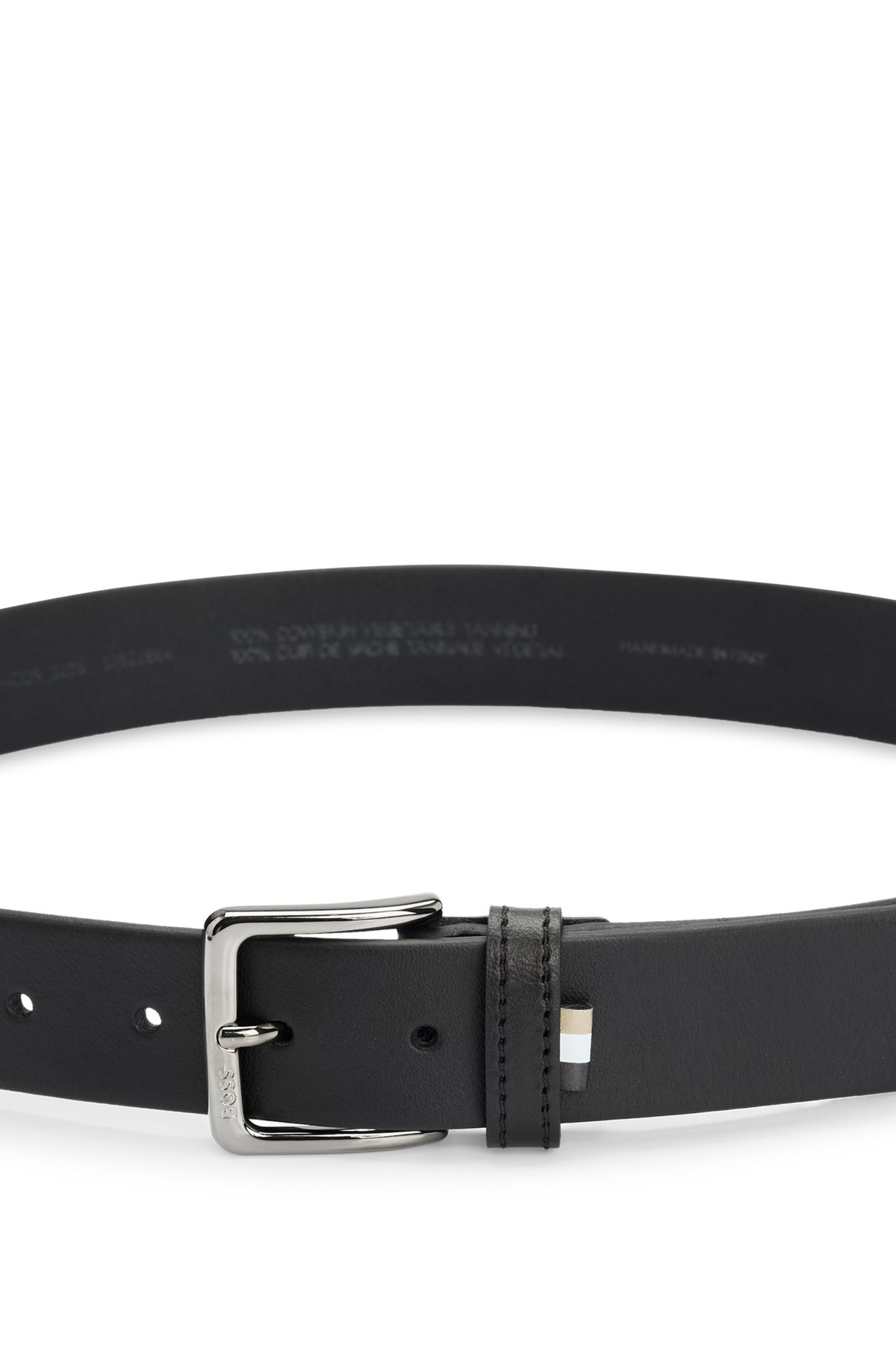 GRAINED ITALIAN-LEATHER BELT WITH SIGNATURE-STRIPE TRIM - 5