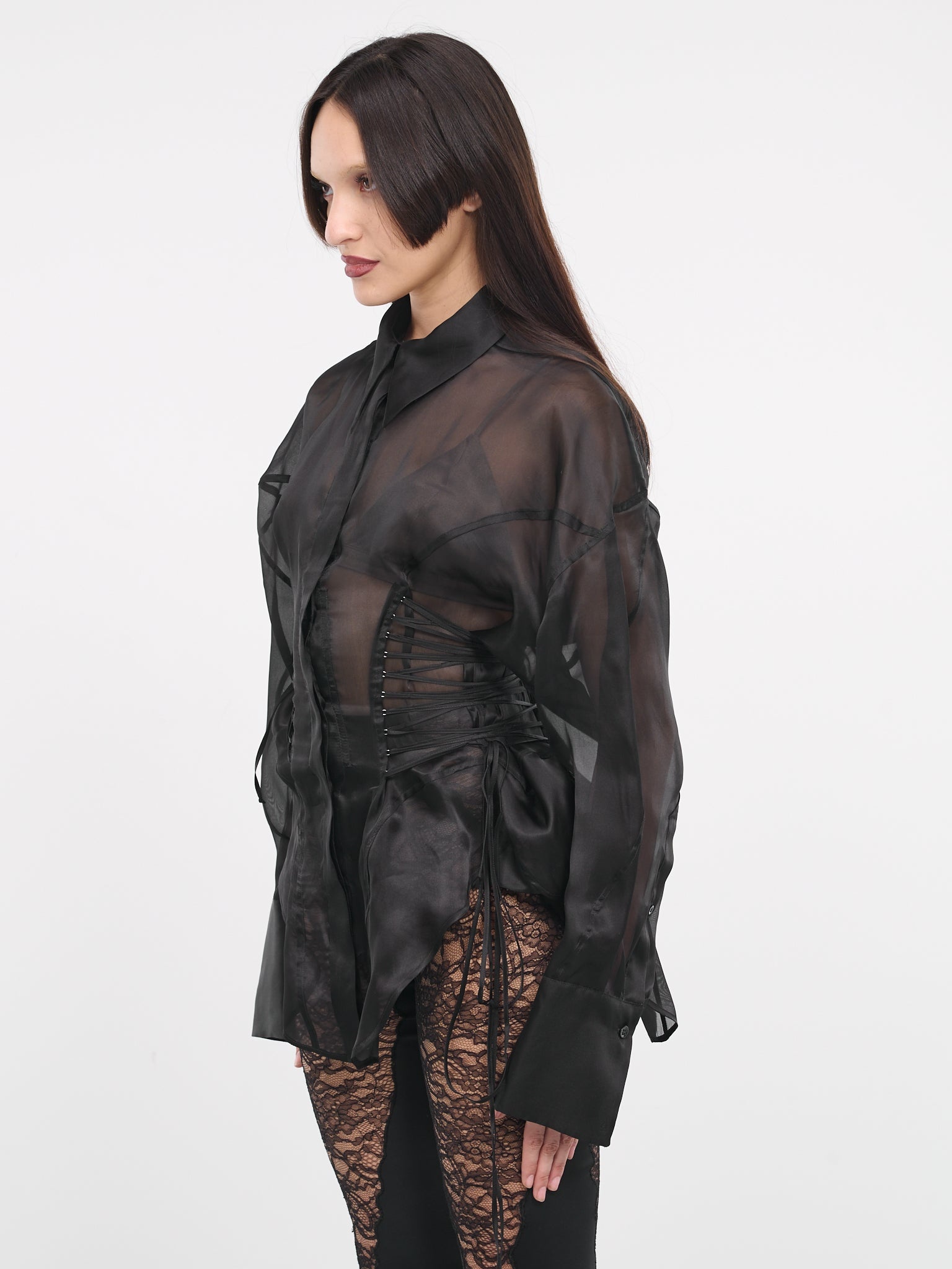 Lace-Up Silk Organza Shirt - 2