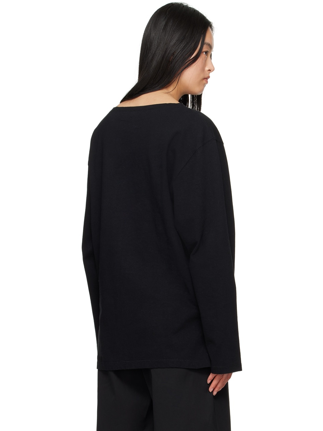 Black Wide Neck Long Sleeve T-Shirt - 3