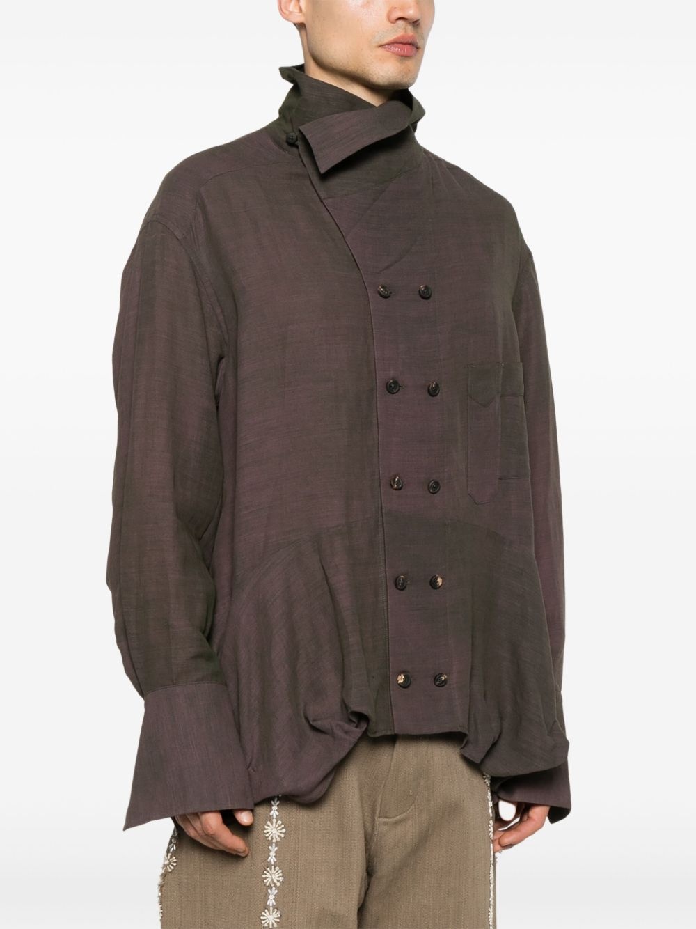 double-breasted high-neck shirt jacket - 3