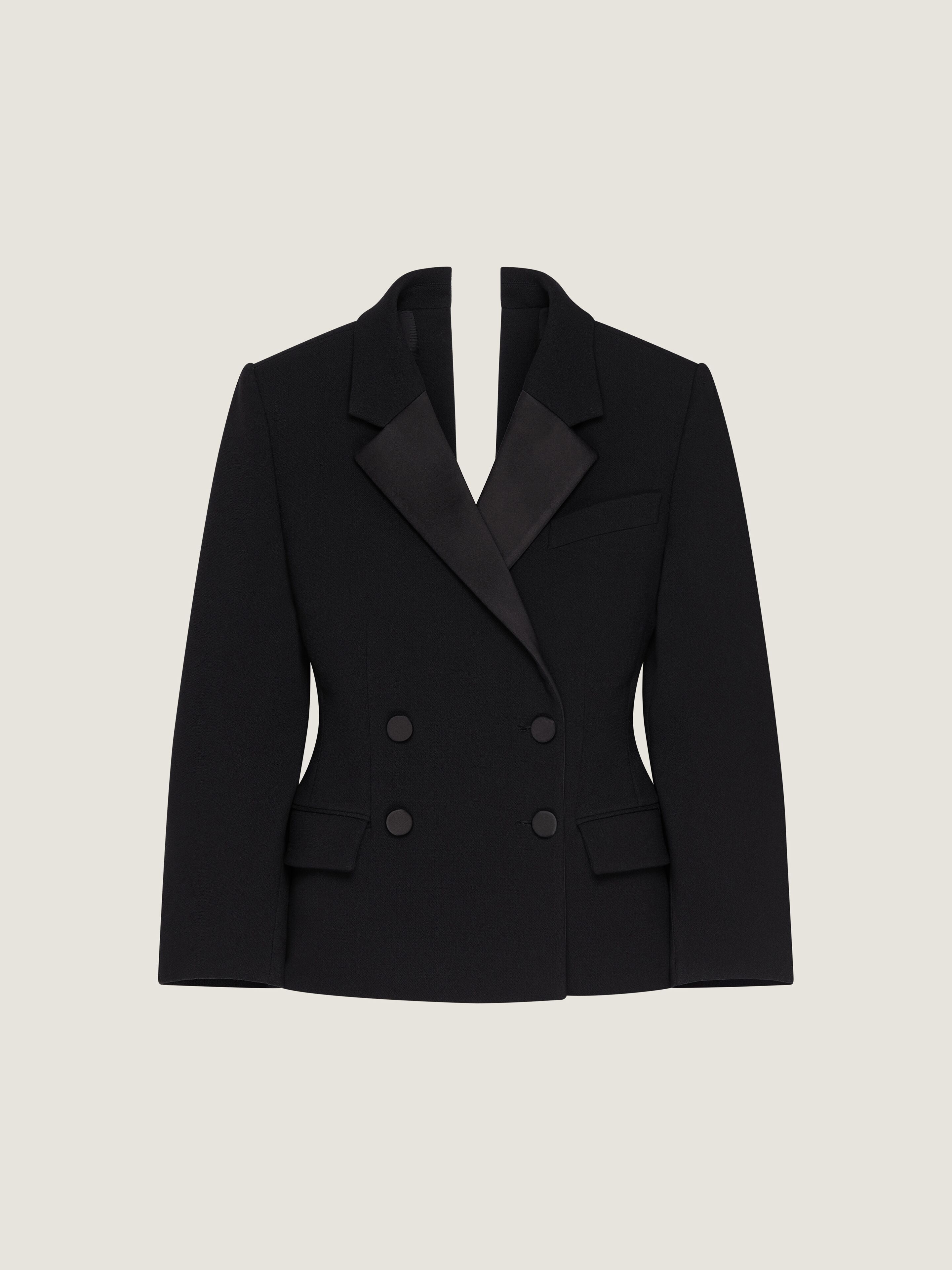 DOUBLE BREASTED SLASHED TUXEDO JACKET IN WOOL - 1