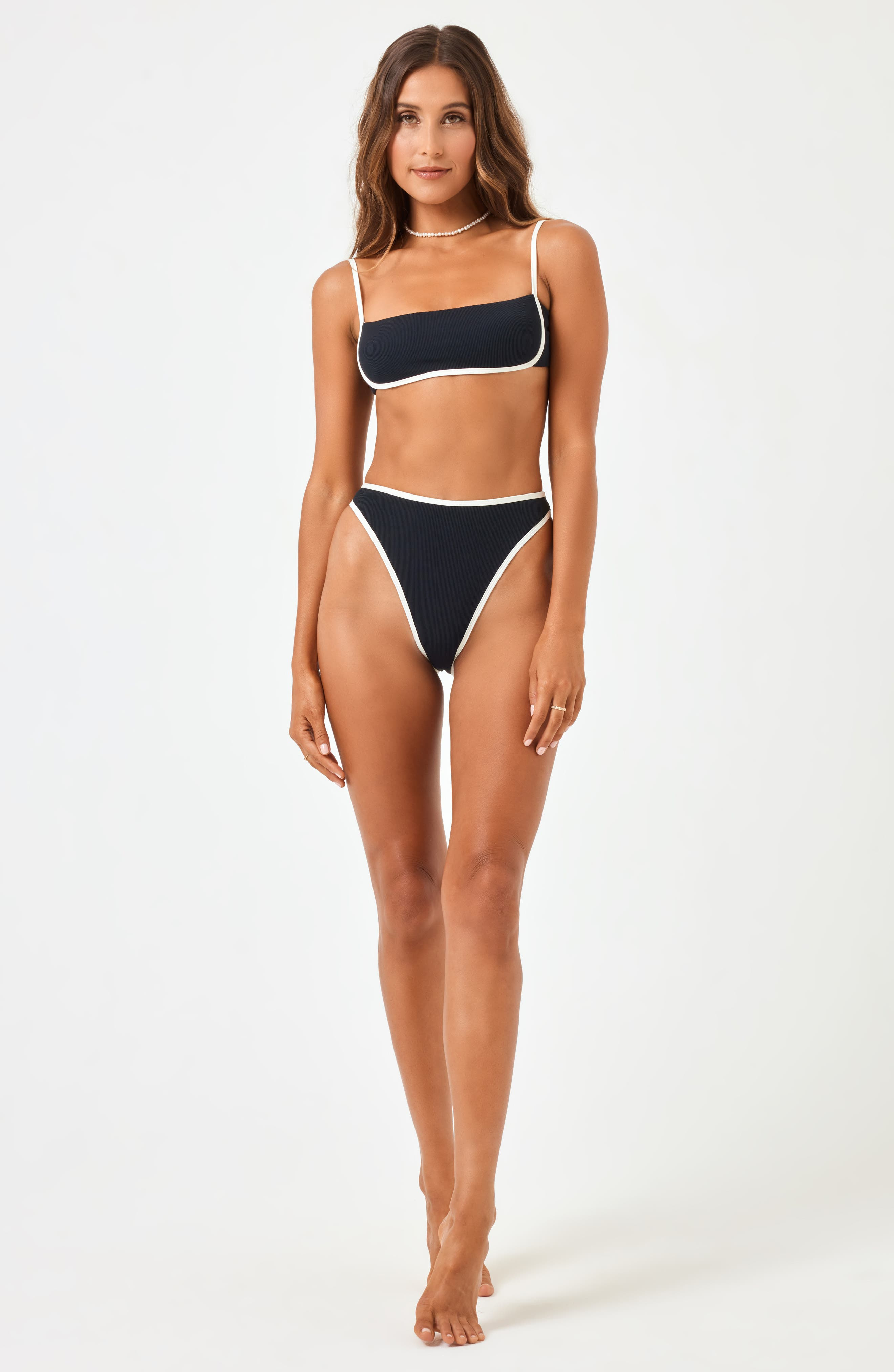 LSPACE Hazel Ribbed Bikini Top in Black/Cream at Nordstrom - 4