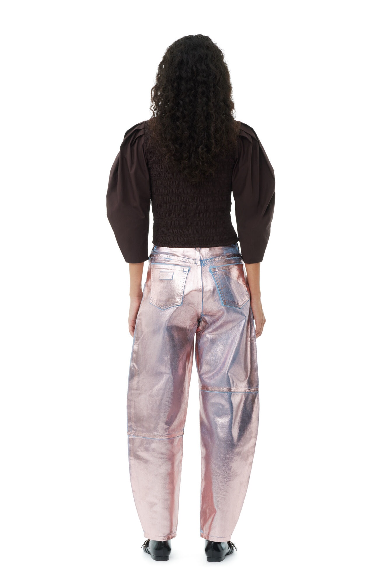 BROWN COTTON POPLIN SMOCK BLOUSE - 6