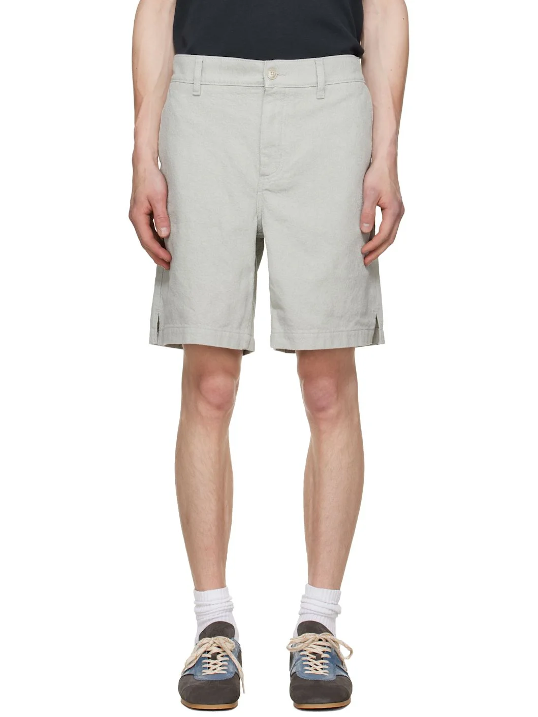 Green Elasticized Waistband Denim Shorts - 1