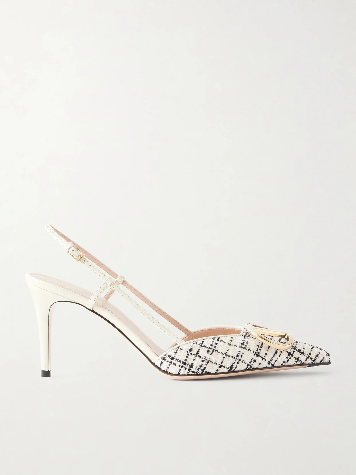 Vlogo 80 Checked Leather-trimmed Bouclé Slingback Pumps - 1