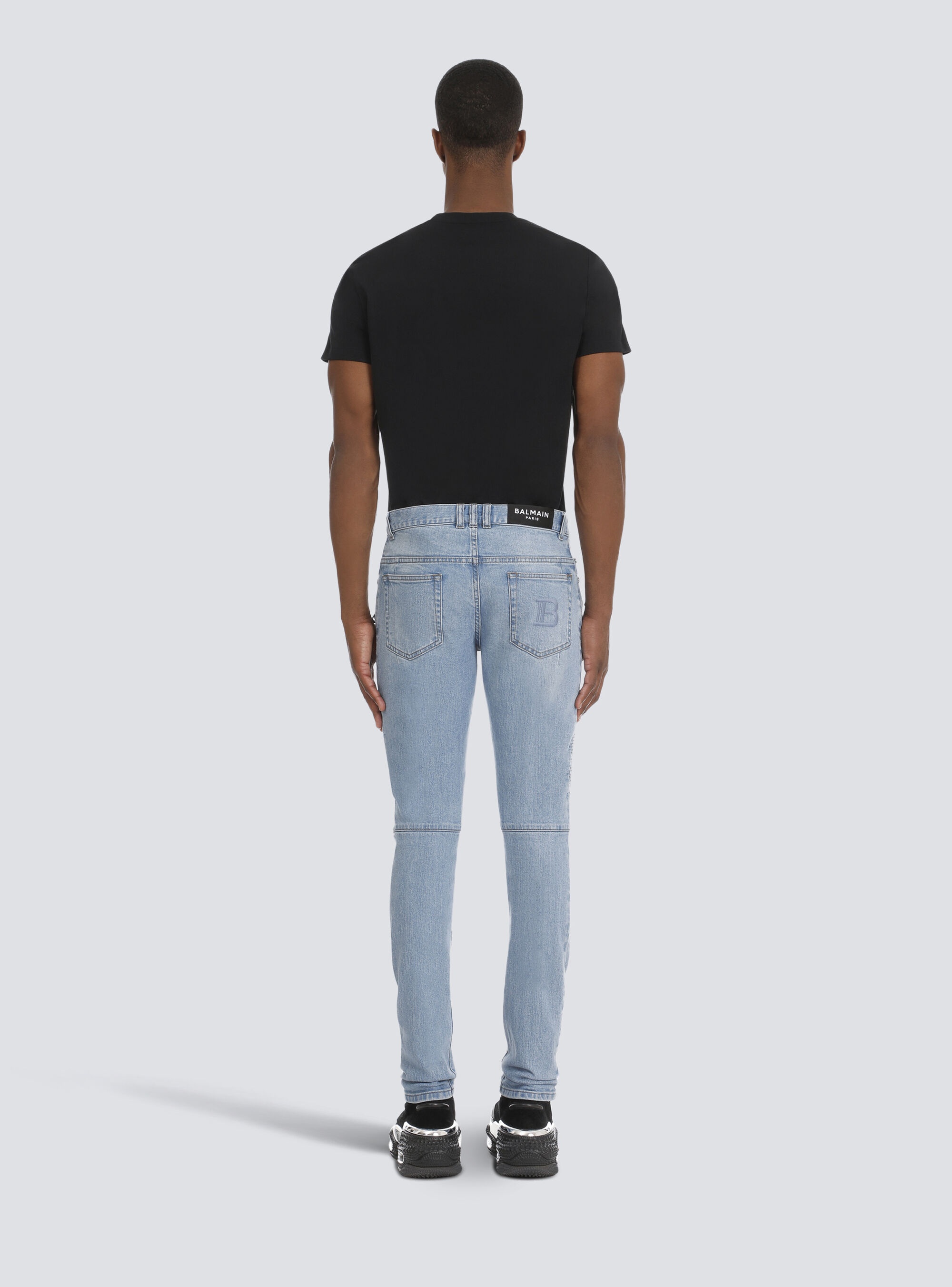 Slim cotton jeans with Balmain monogram - 4