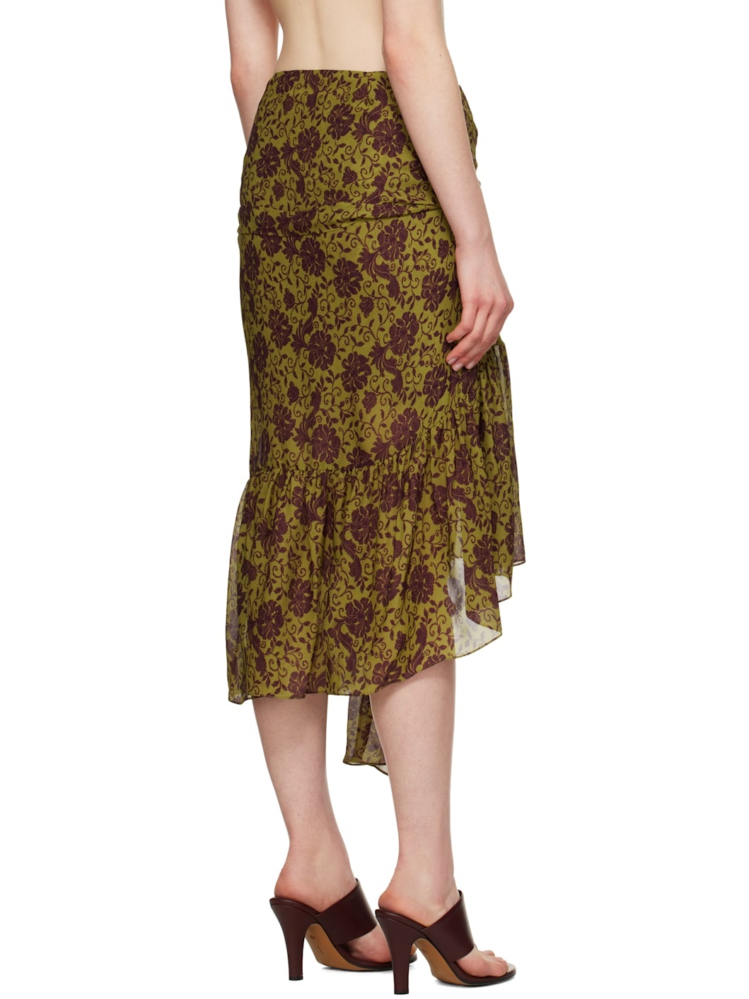 Green & Burgundy Floral Midi Skirt - 3