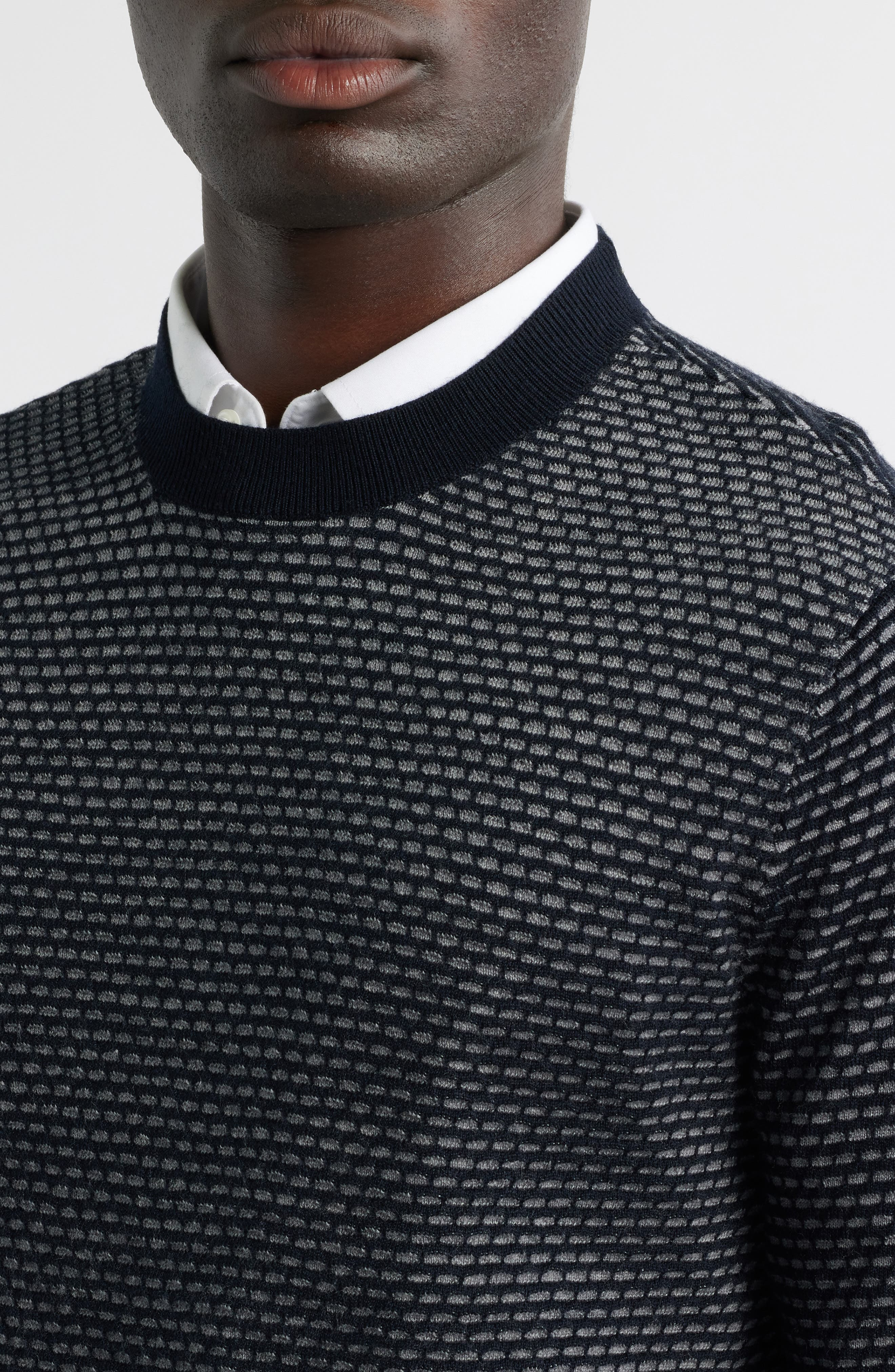 Emporio Armani Textured Dot Virgin Wool Crewneck Sweater in Navy at Nordstrom - 4