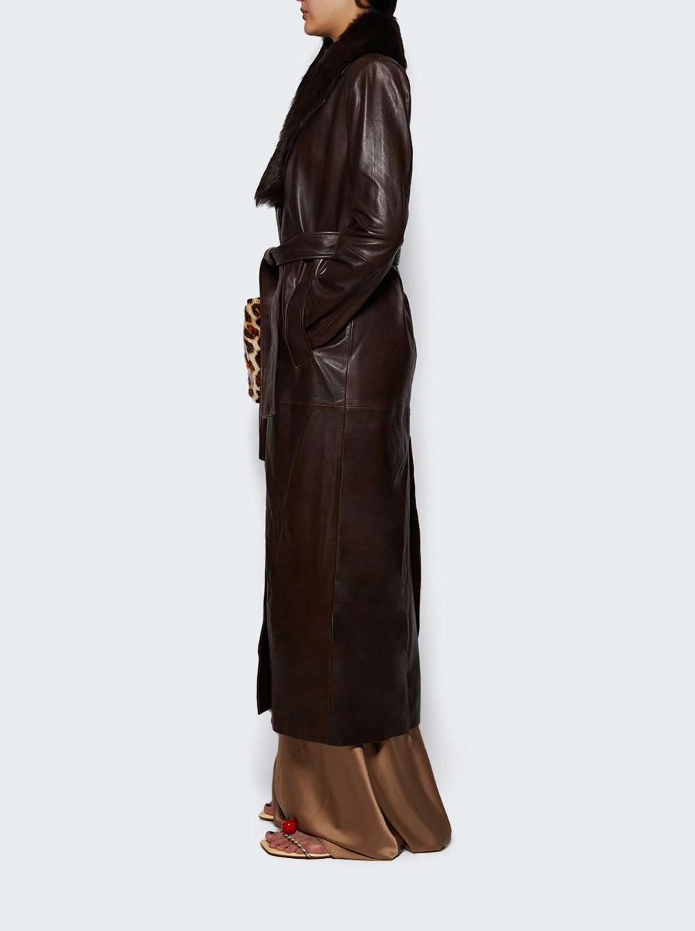 Dakota Glamorous Leather Coat Rich Brown - 3