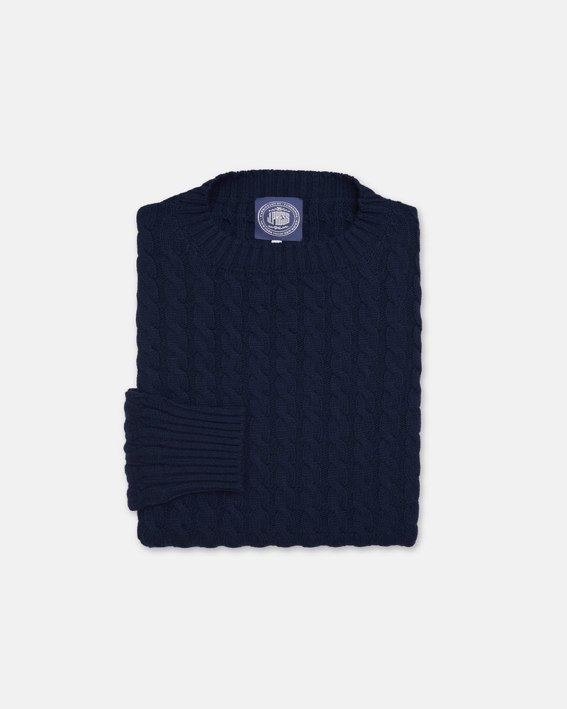 MADE-IN-SCOTLAND NAVY CABLE KNIT CASHMERE SWEATER 1