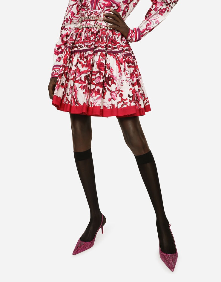 Short Majolica-print poplin skirt - 4