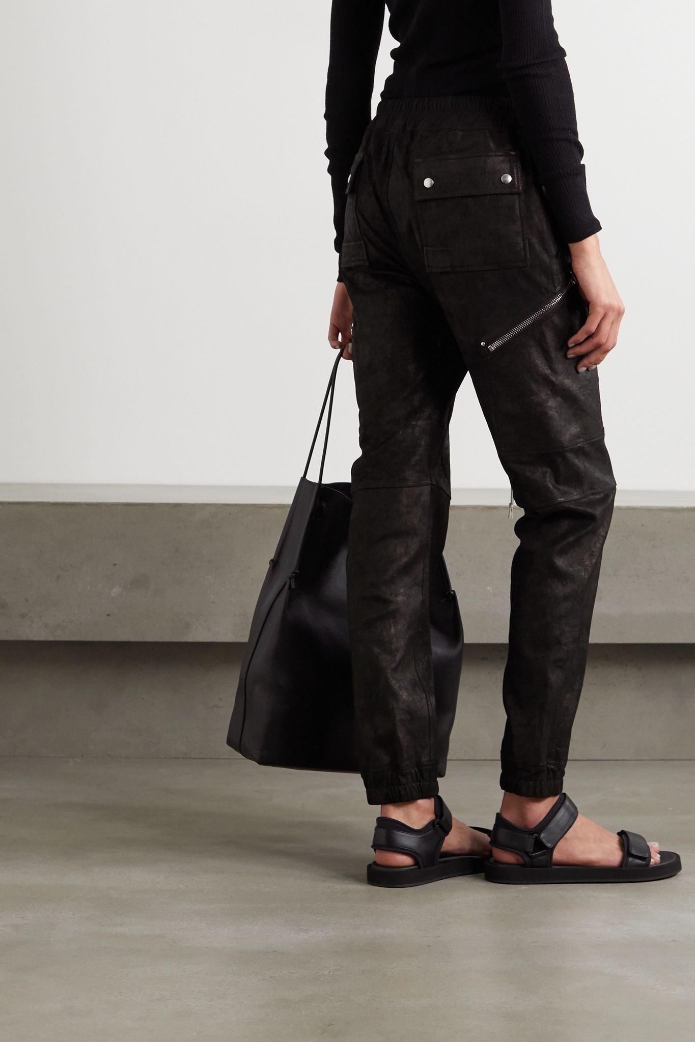 Stretch-leather and cotton-blend track pants - 3