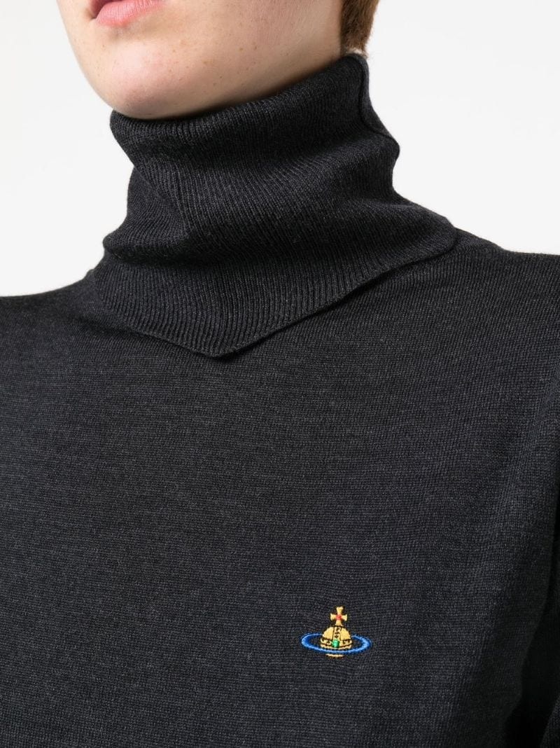 logo-embroidered roll neck jumper - 5