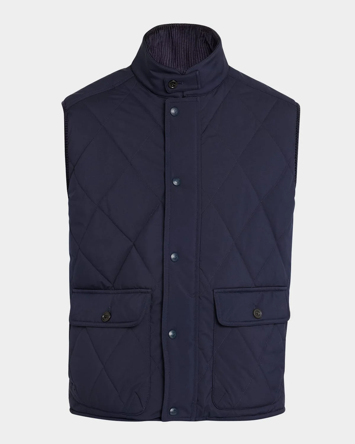 Men's Nylon Quilted Corduroy-Collar Vest - 1