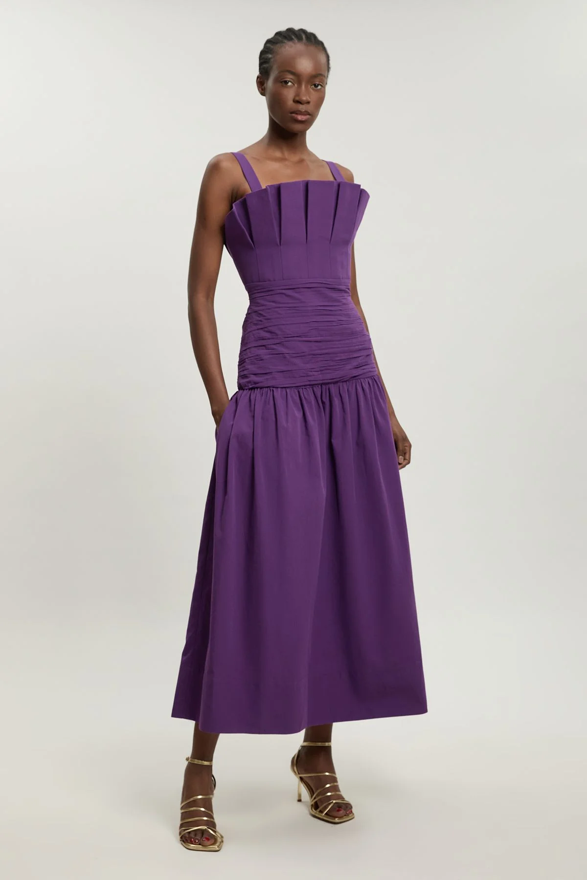 Poplin Pleated Midi Dress - 1