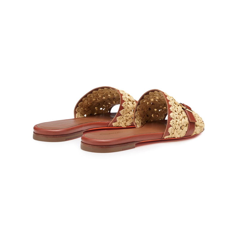 Women's brown leather and raffia slide sandal 3