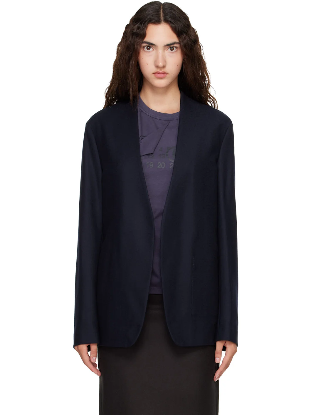 Navy Minimal Virgin Wool Blazer - 1