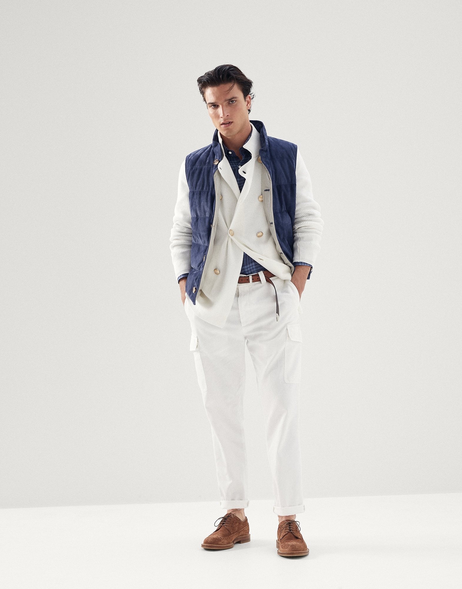 Linen tartan basic fit shirt with button-down collar - 5
