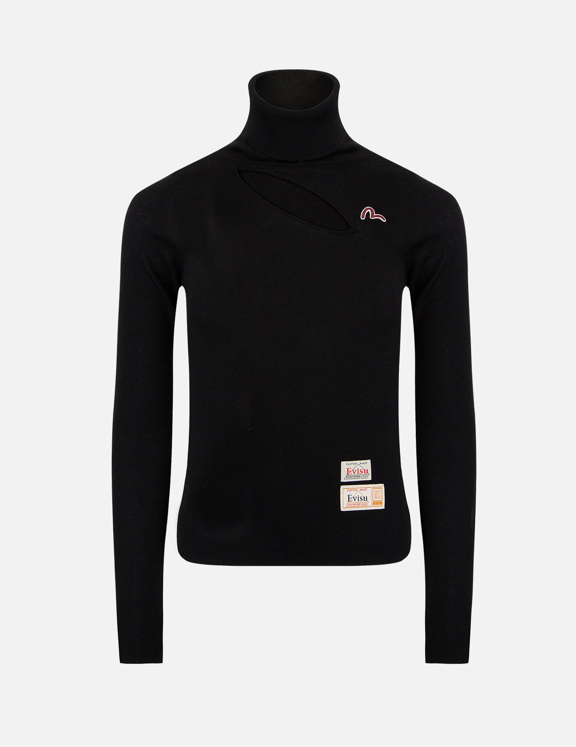 Cut-out Rib-Knitted Turtleneck Sweater - 1