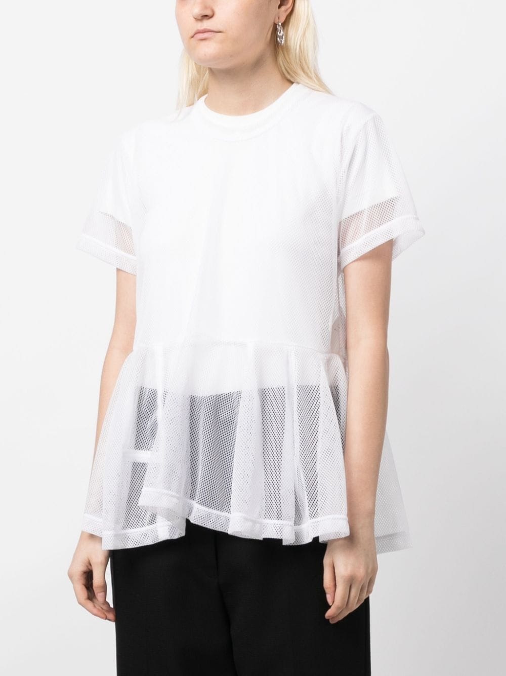 ruffle-hem mesh T-shirt - 3