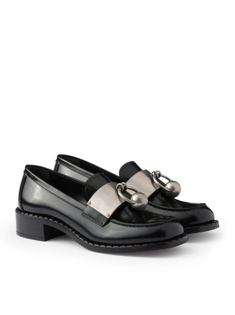 Prada Women Brushed Leather Loafers With Metal Ring - 2