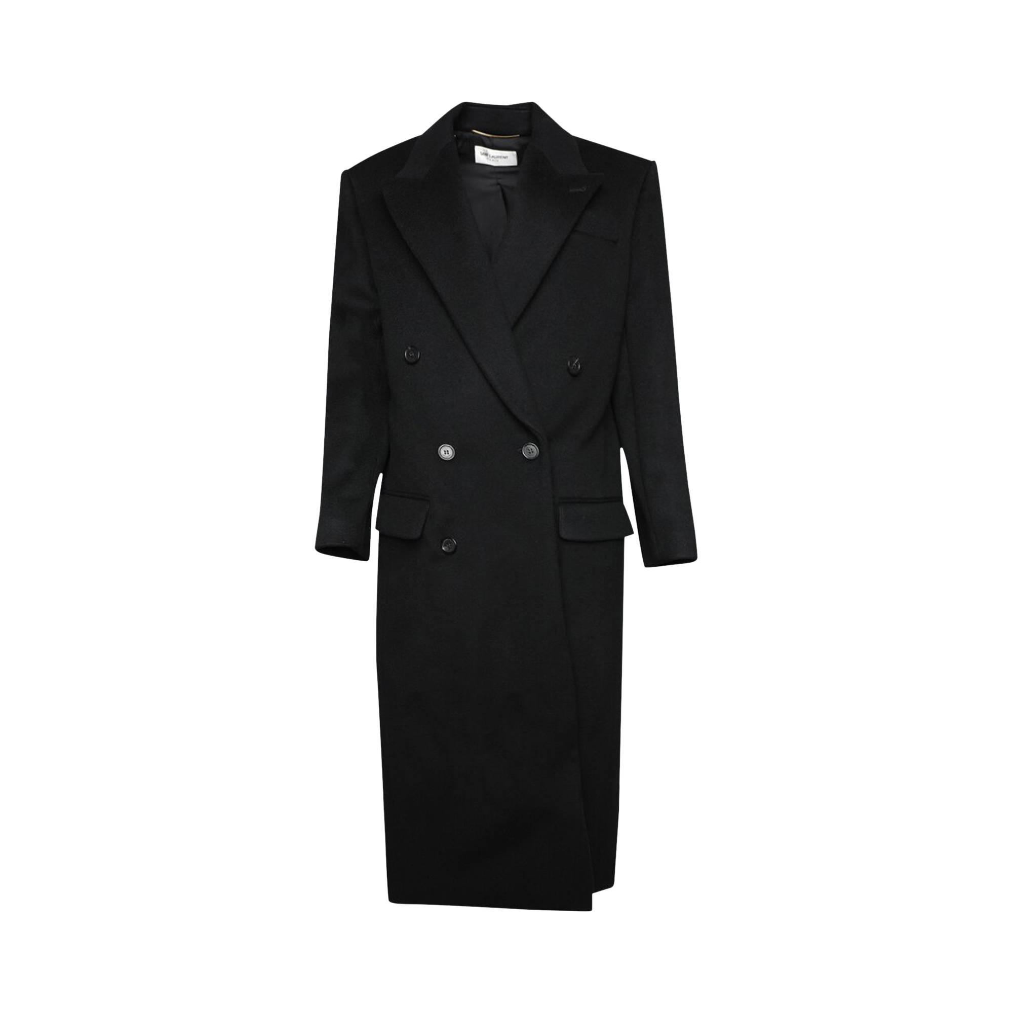 Saint Laurent Double Breasted Long-Sleeve Coat 'Black Profond' - 1