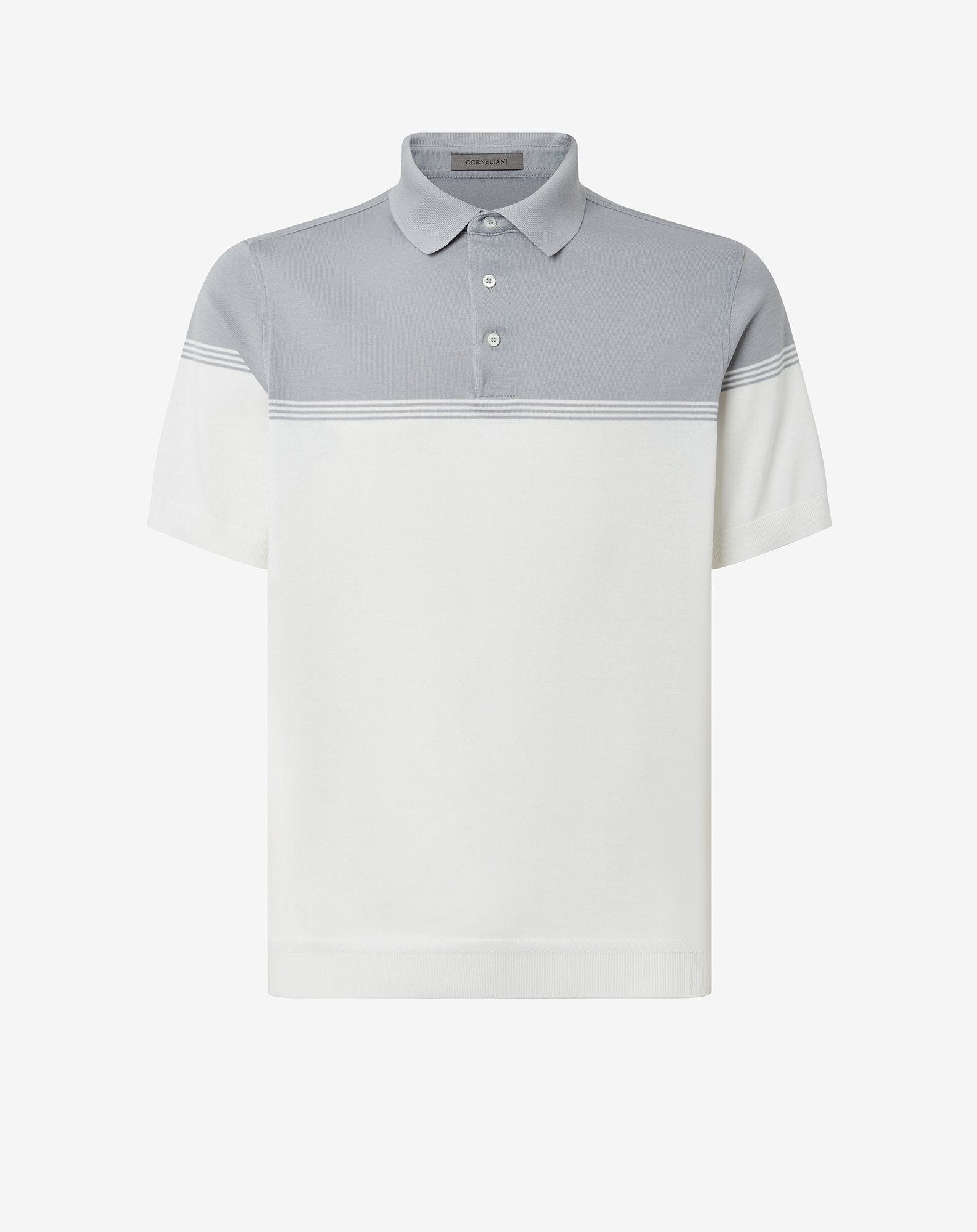 White/grey button-up lisle thread polo shirt - 1
