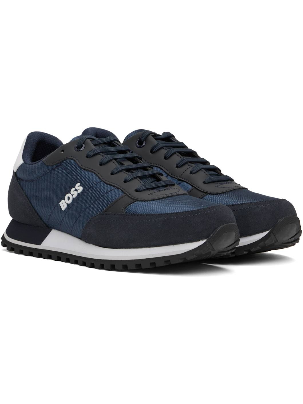 Navy & Black Mixed-Material Sneakers - 4