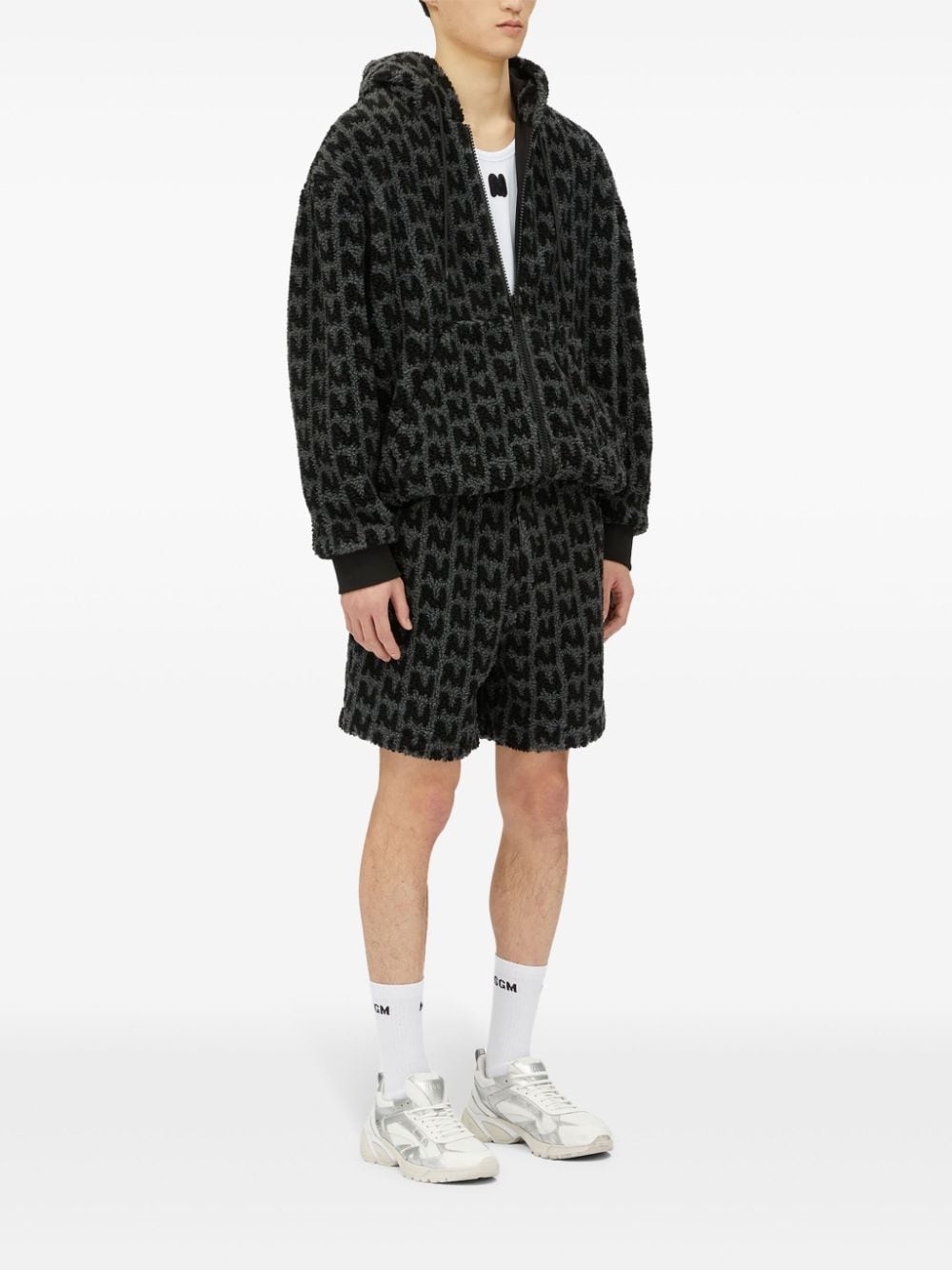 towelled finish logo-patterned zipped hoodie - 2
