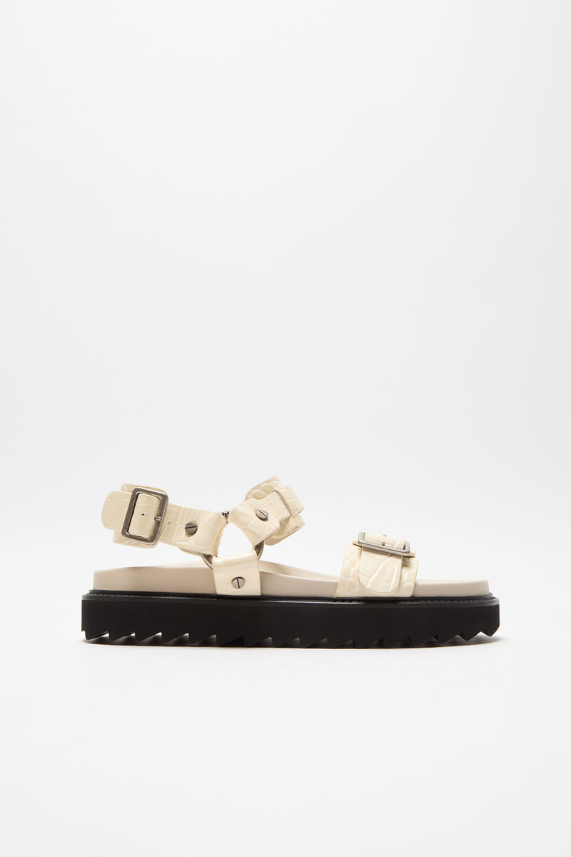 Leather buckle sandal - Beige - 1