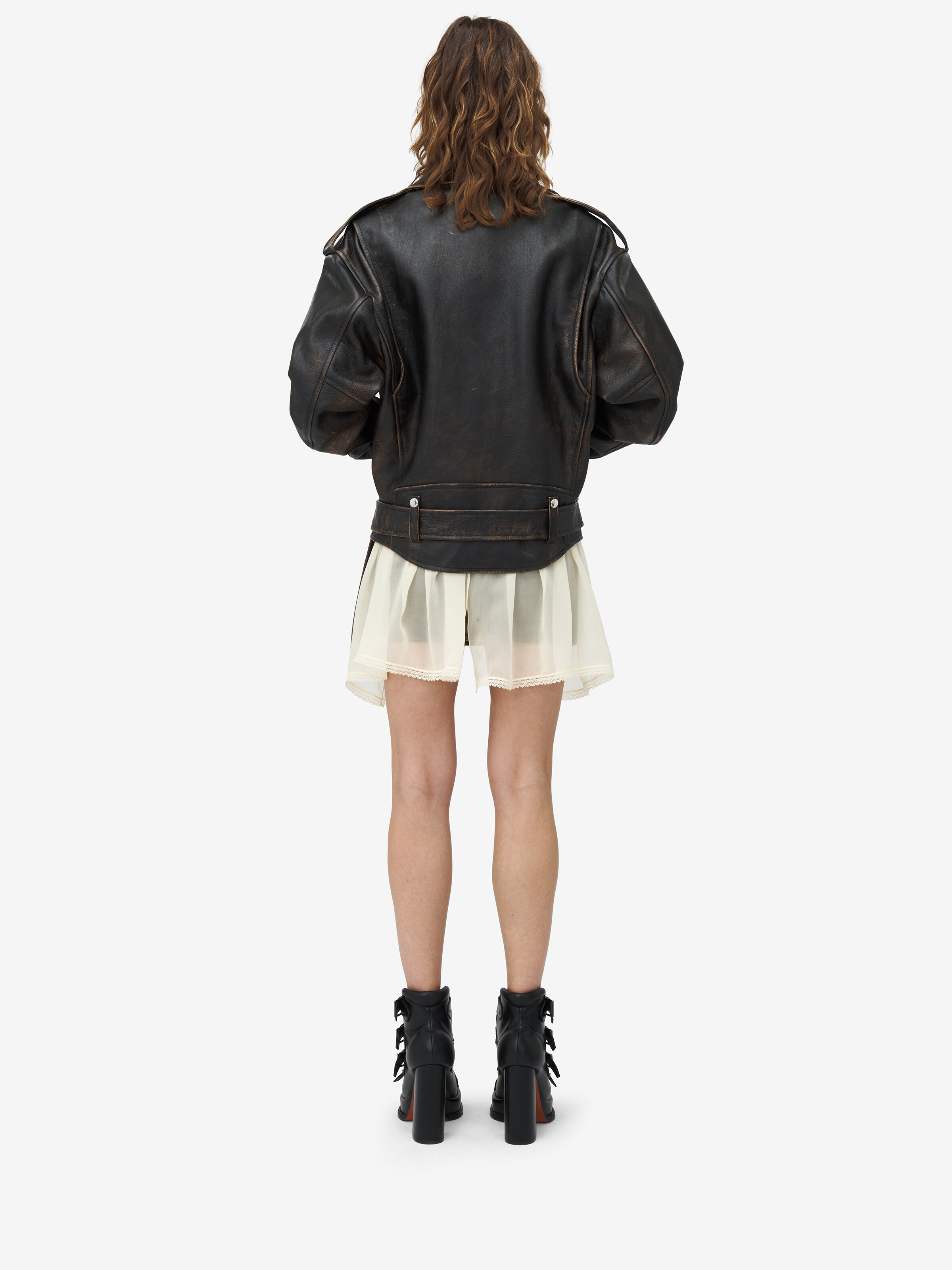 Oversized Antiqued Leather Biker Jacket - 5