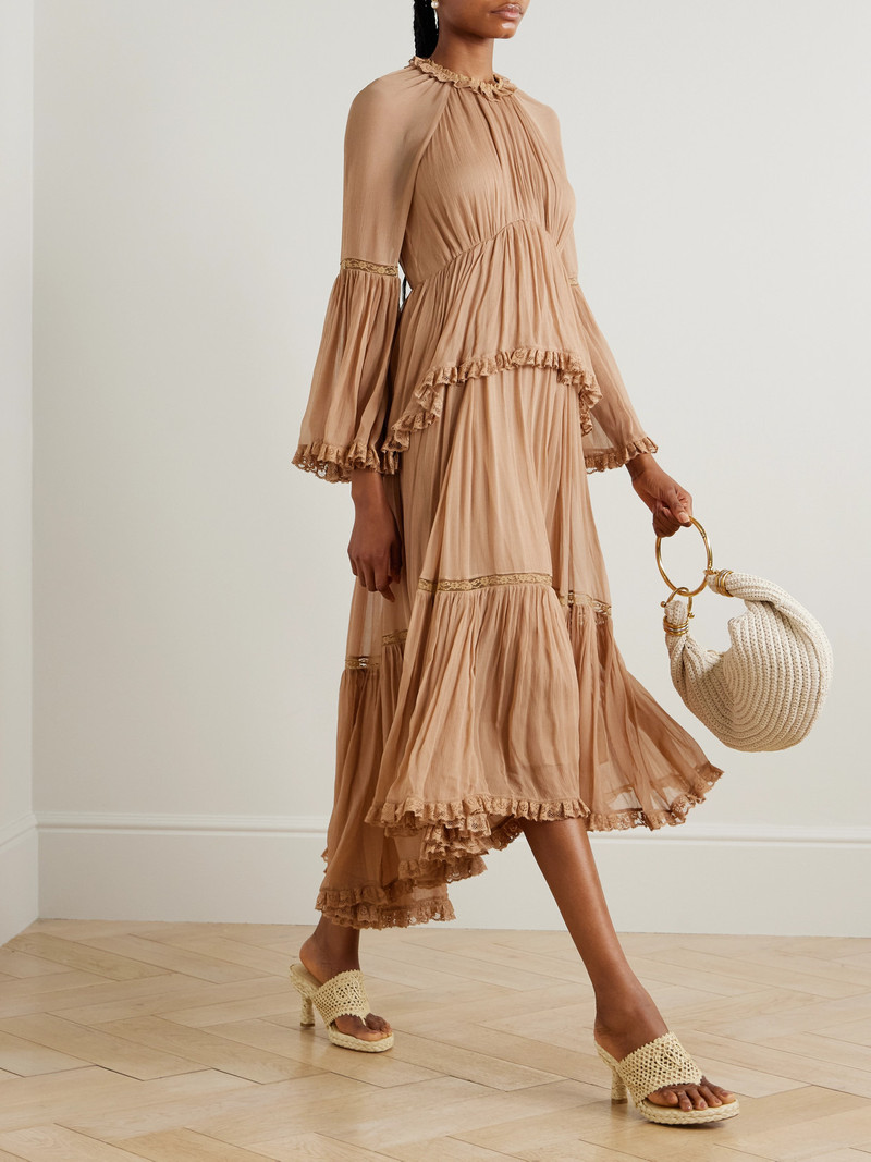 Zimmermann Hypnotic Lace-trimmed Tiered Crepe De Chine Midi Dress outlook