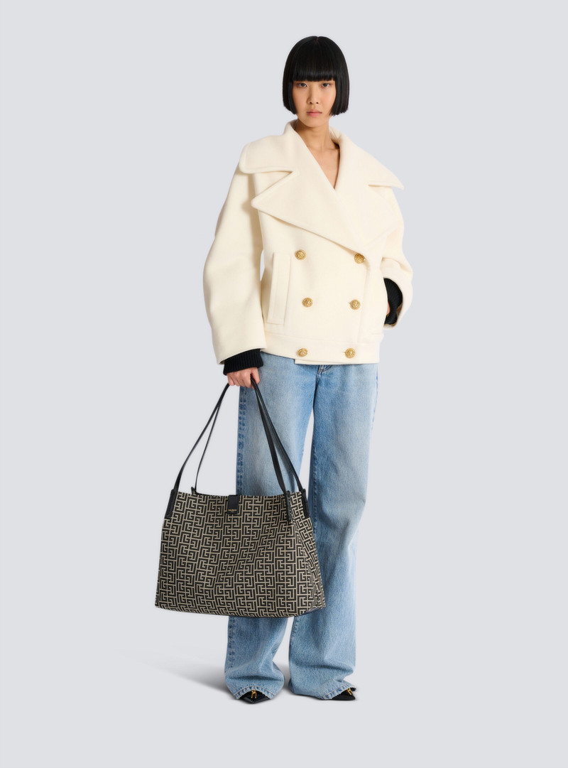 Balmain Medium Release Shopper bag in monogram jacquard and calfskin leather outlook