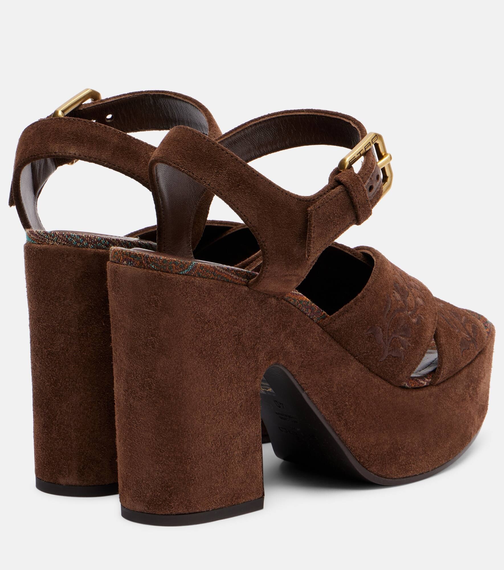 Floral embroidered suede platform sandals - 2