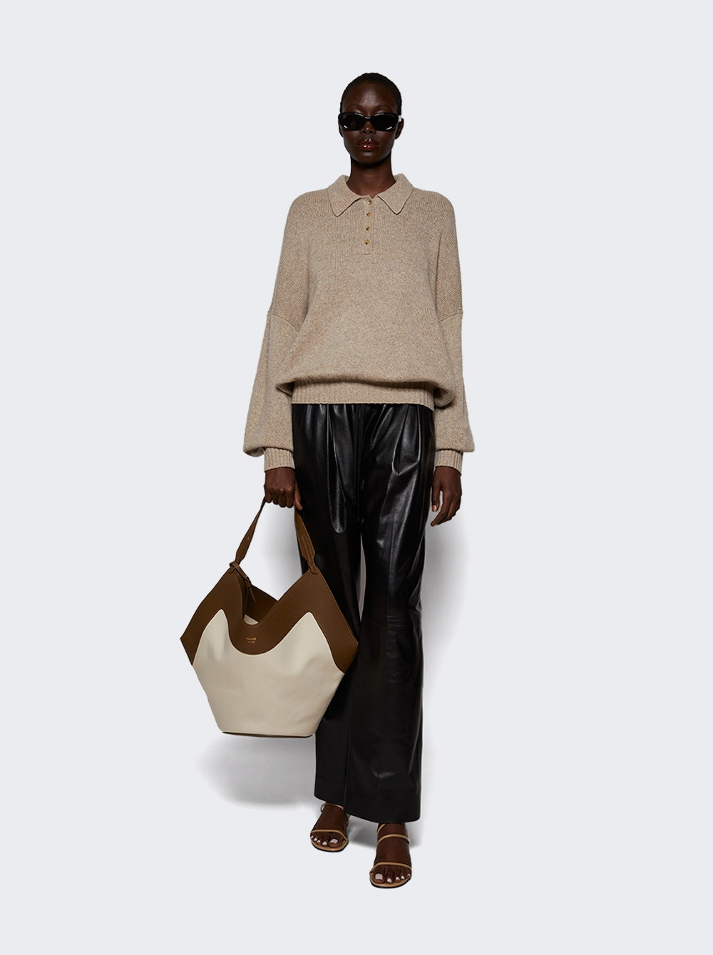 Lotus Medium Canvas Tote Cream And Dark Olive - 3