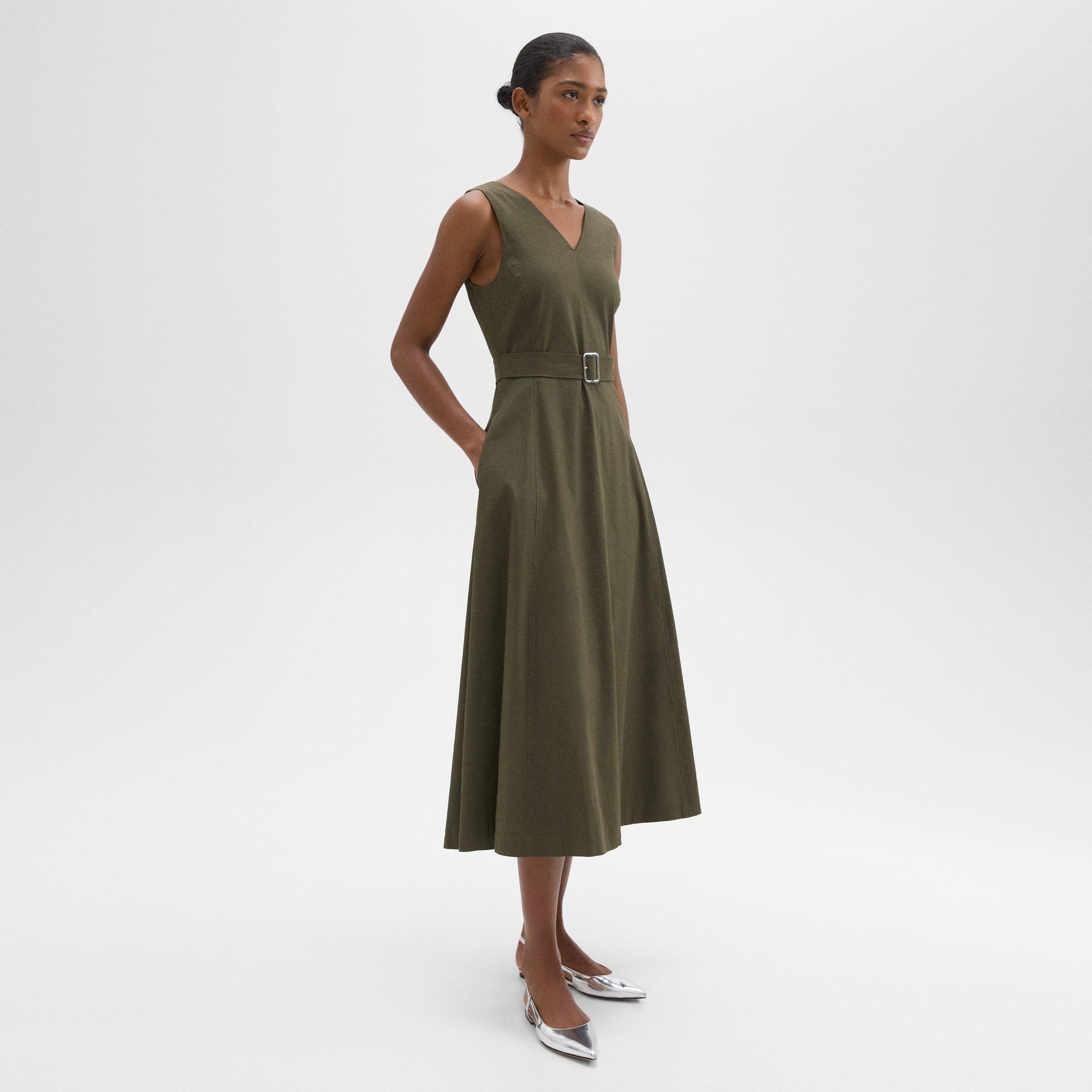 V-Neck Volume Dress in Good Linen - 3