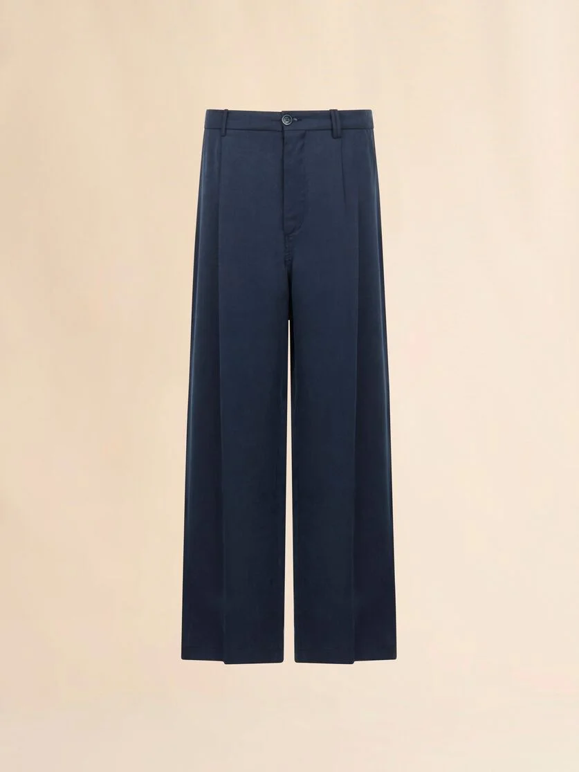 DEEP BLUE SATIN WIDE-LEG TROUSERS - 1