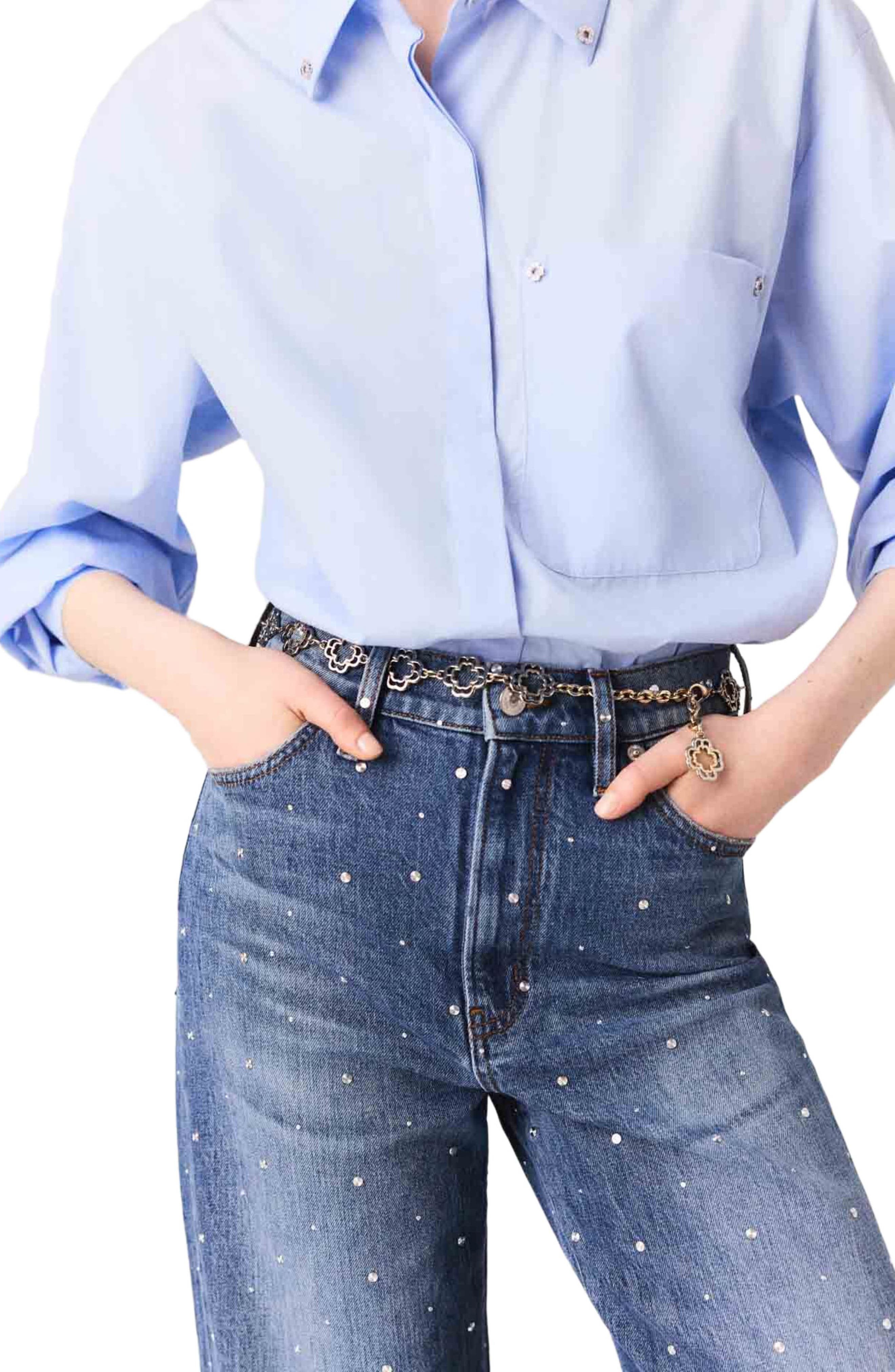 maje Wide-leg denim jeans with studs in Blue at Nordstrom - 6