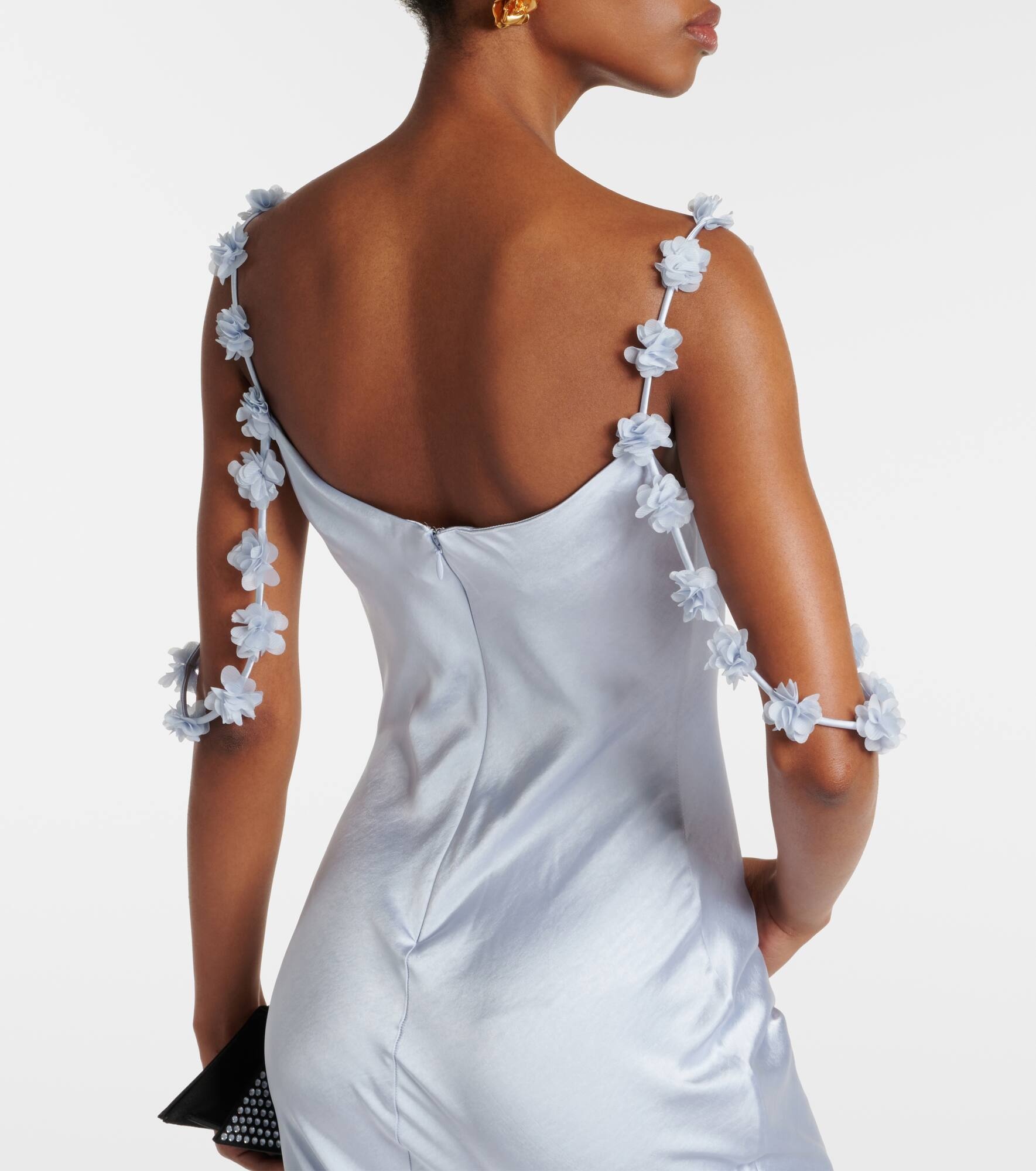 Bridal floral-appliqué satin gown - 5