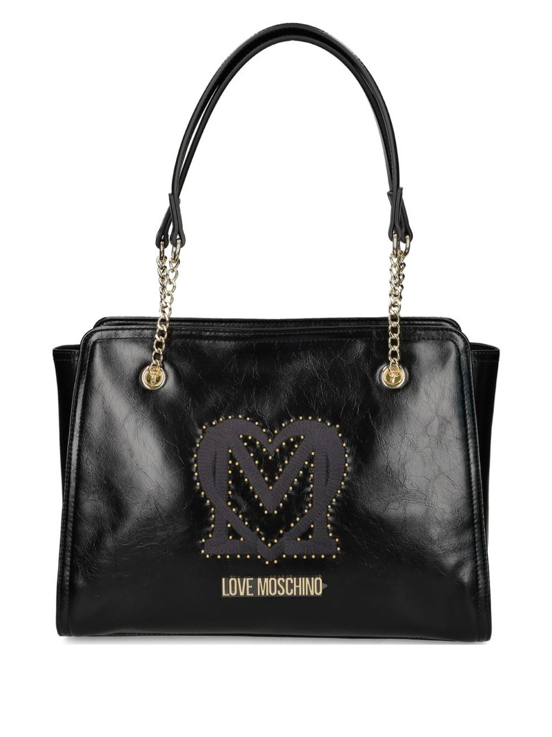 logo-plaque studded shoulder bag 1
